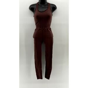 REFORMER Women's Brown Fitted Scoop-Neck Pilates Cutout-Back Jumpsuit SZ XS